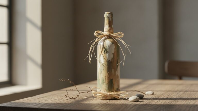 Décoration d'une bouteille de vin avec peinture et rafia