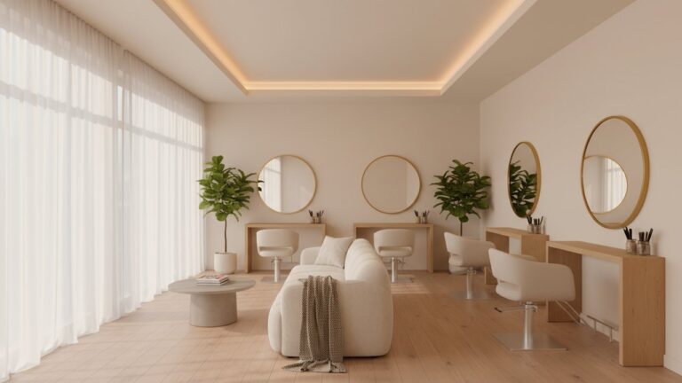 Décoration d'un salon de coiffure moderne et chaleureux