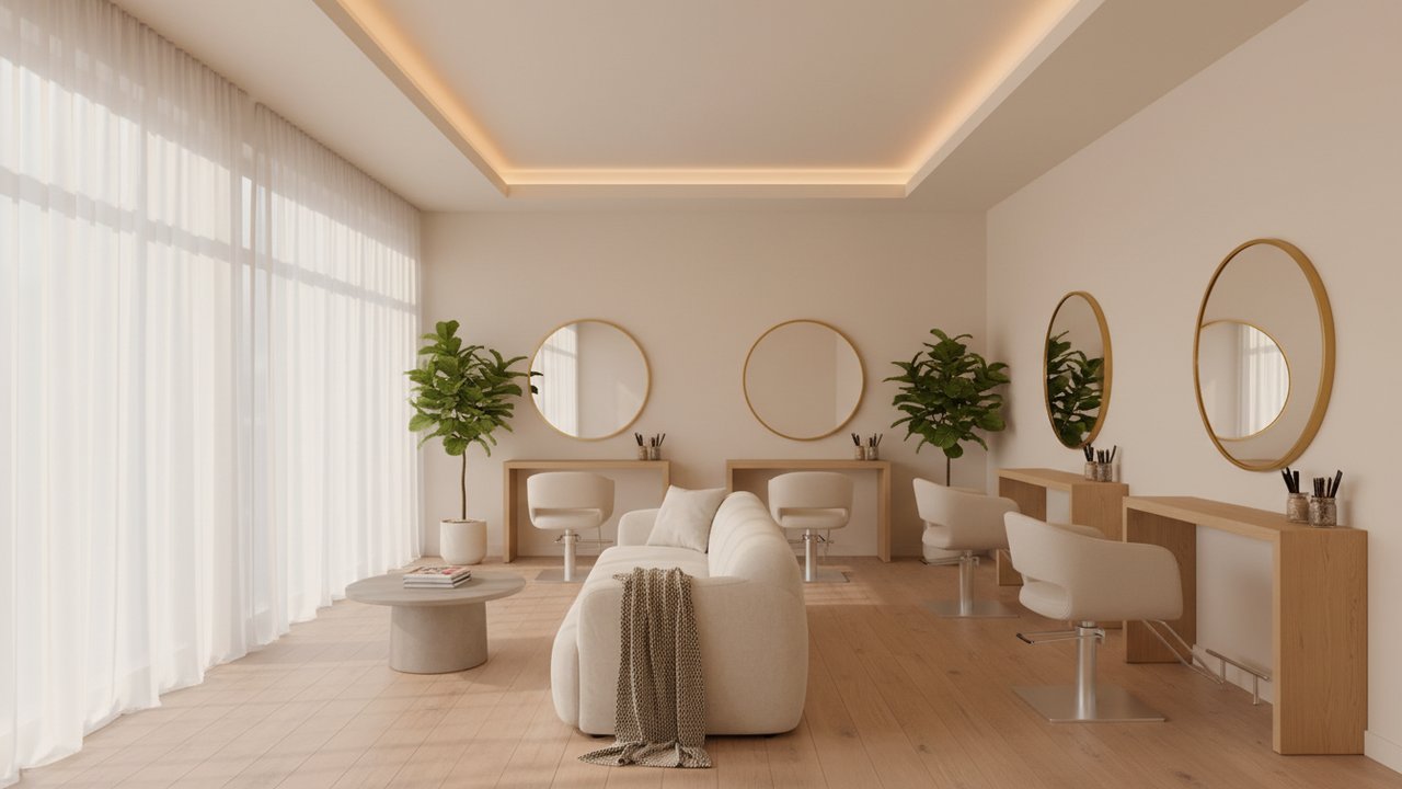 Décoration d'un salon de coiffure moderne et chaleureux