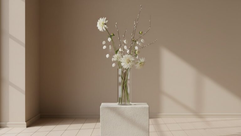 Grand vase en verre transparent décoré de fleurs et branches