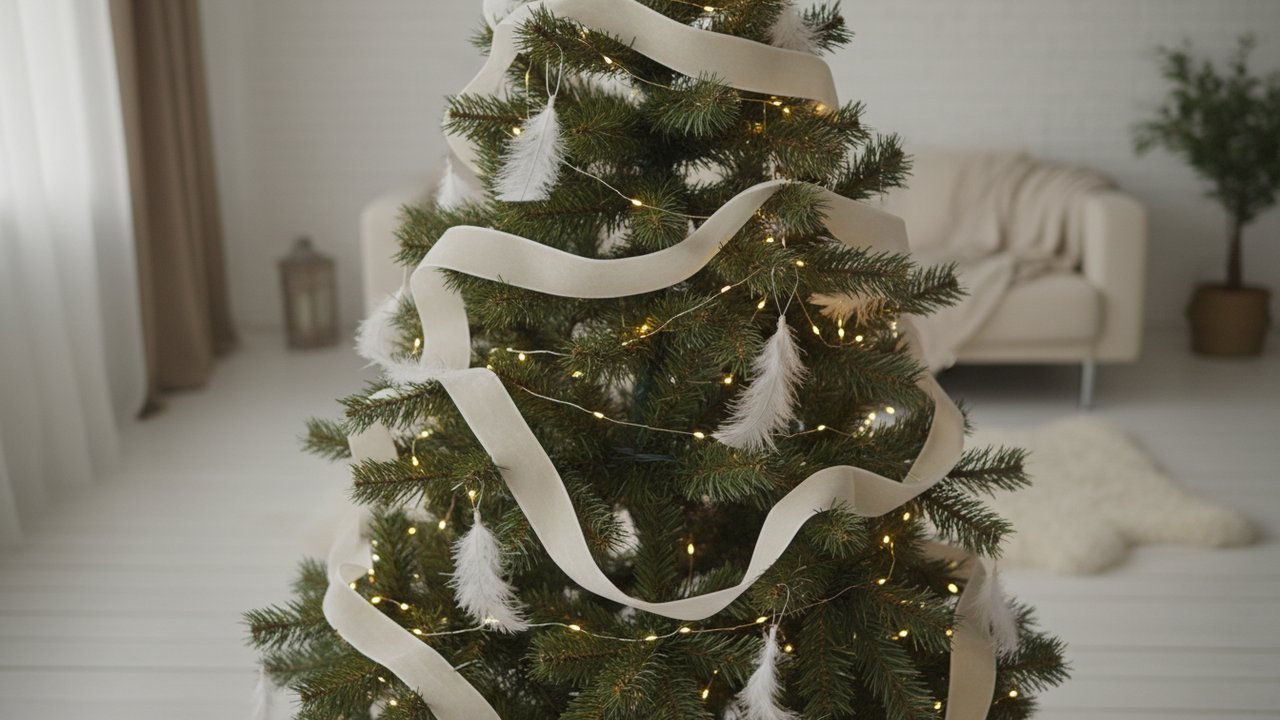 Guirlande LED fine sur un sapin de Noël élégant