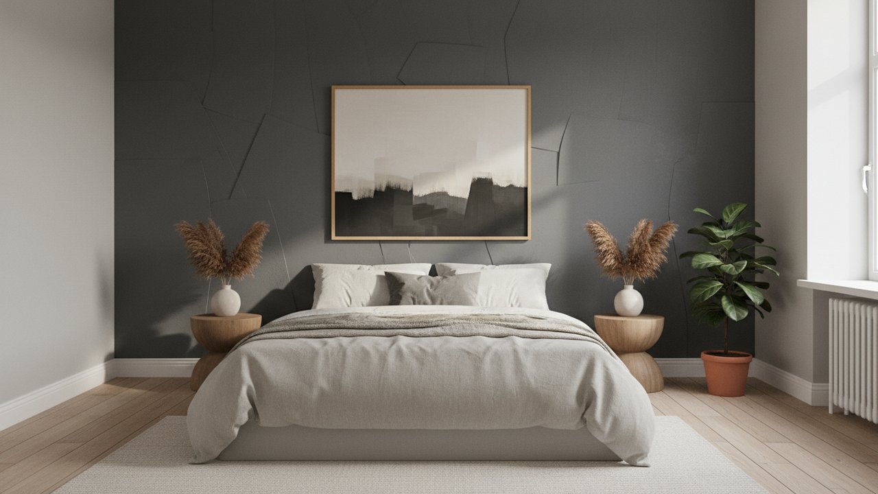 Mur d'accent greige dans une petite chambre