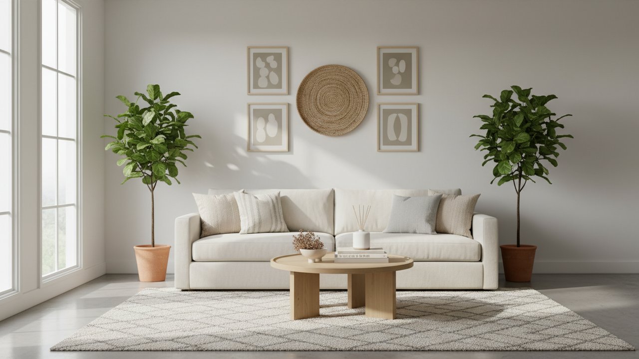 Décoration d'un mur blanc dans un salon moderne