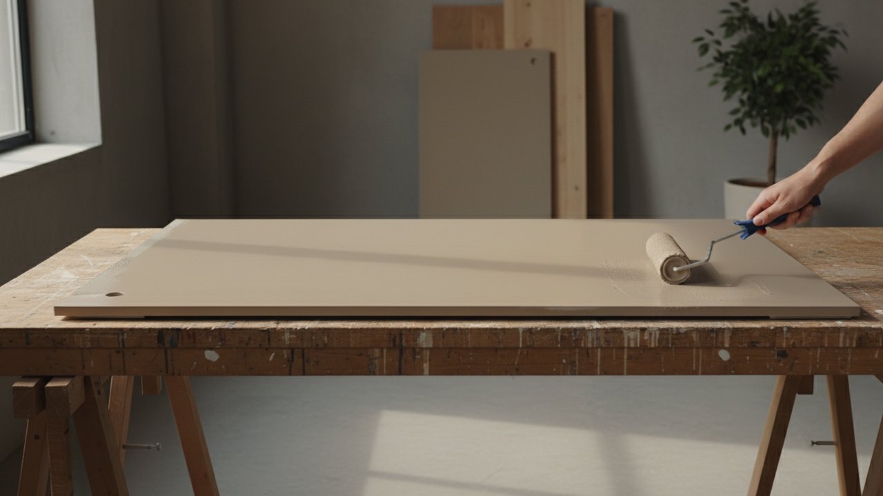 Peinture d'une porte de placard coulissante avec un rouleau