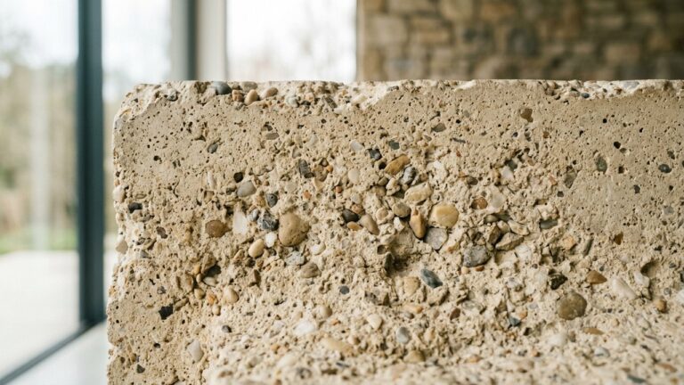 Surface de béton désactivé couleur sable avec granulats visibles