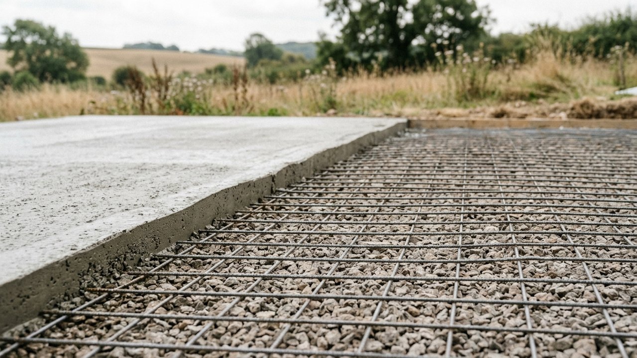 Dalle béton armée avec treillis soudé et sous-couche drainante