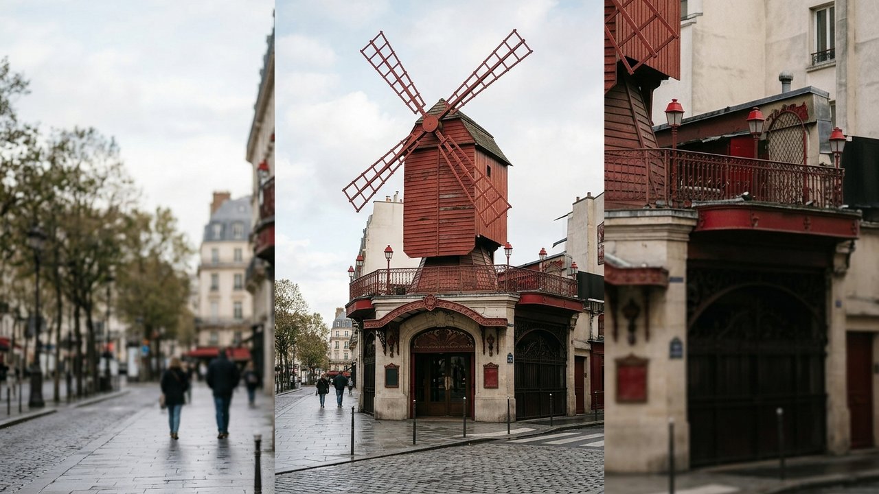 Façade emblématique du Moulin Rouge avec ses ailes rouges