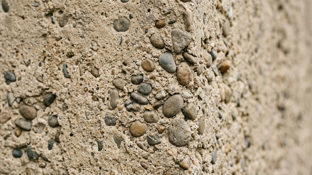 Détail du béton désactivé sable montrant les granulats en relief