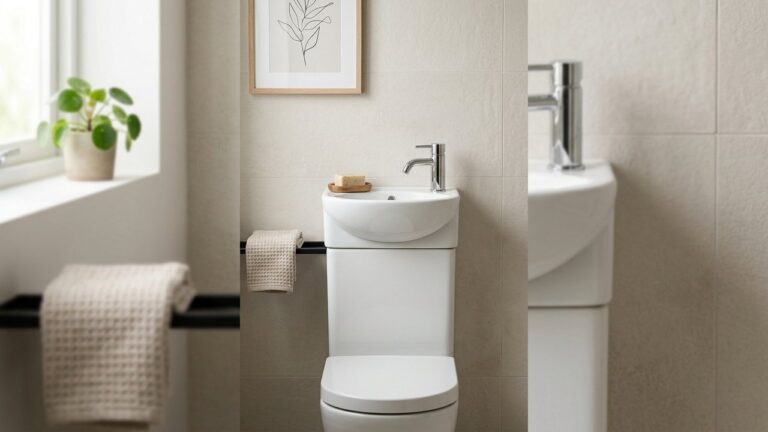 Lavabo compact installé au-dessus d'un réservoir de chasse d'eau