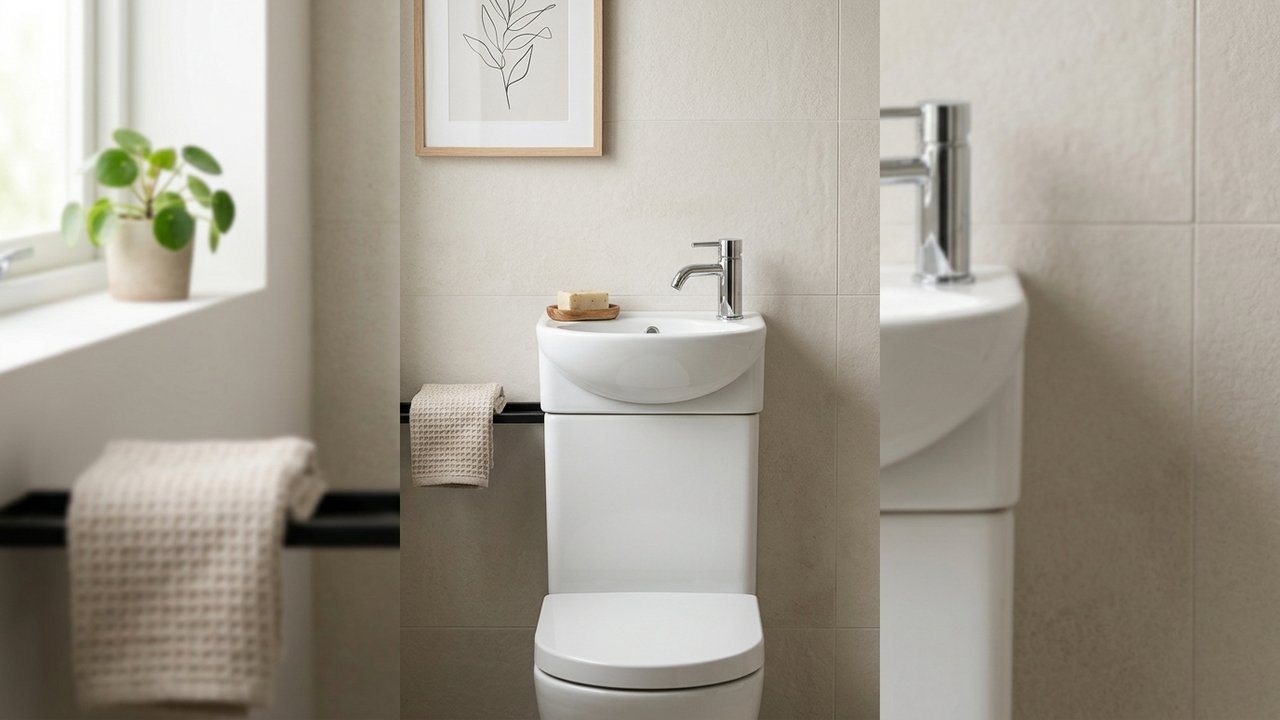 Lavabo compact installé au-dessus d'un réservoir de chasse d'eau