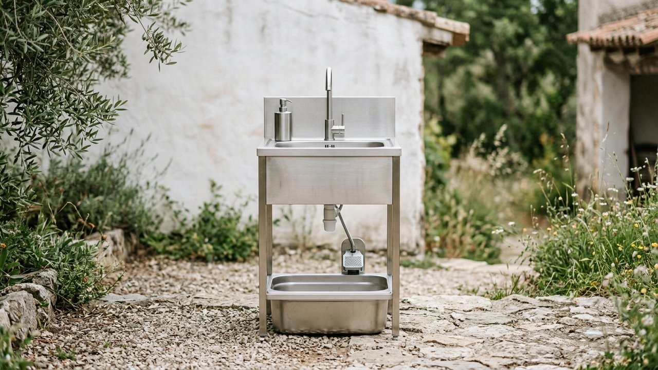 Lave-mains autonome portable avec pompe à pédale et réservoir intégré