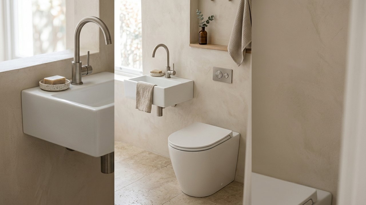 Lave-mains mural installé au-dessus d'une cuvette de WC