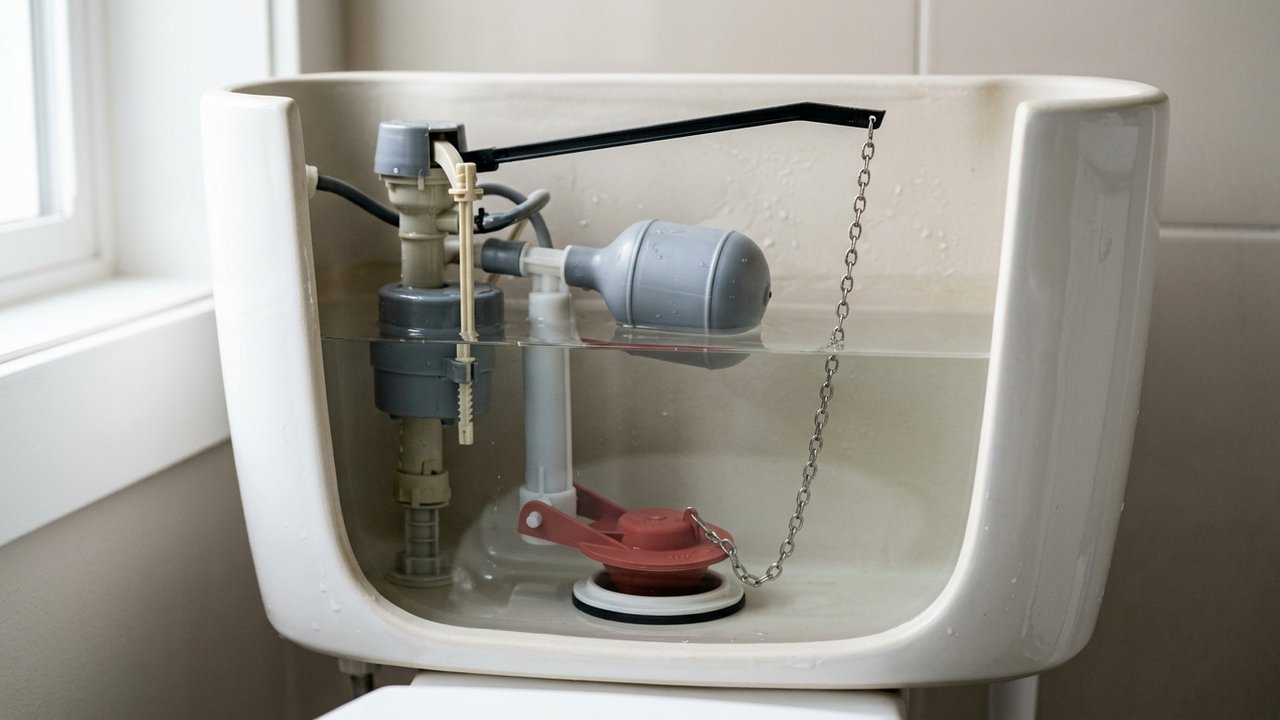 Mécanisme du clapet et du flotteur dans un réservoir de WC