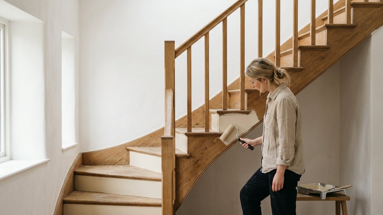 Peinture d'un escalier en bois avec un rouleau