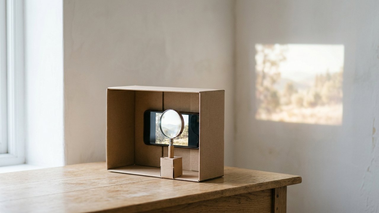Projecteur DIY maison avec un smartphone et une loupe projetant sur un mur