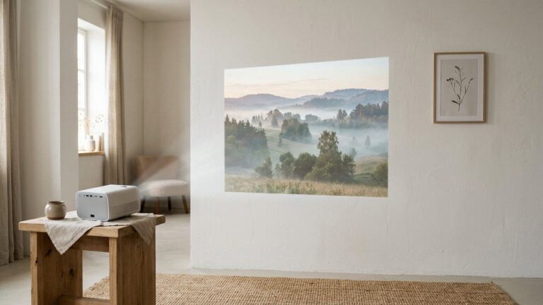 Projection d'une image sur un mur blanc avec un vidéoprojecteur