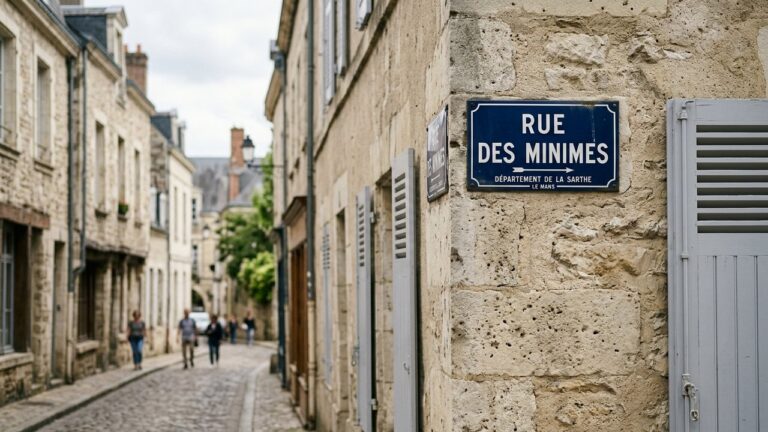 Panneau de la rue des Minimes au centre-ville du Mans