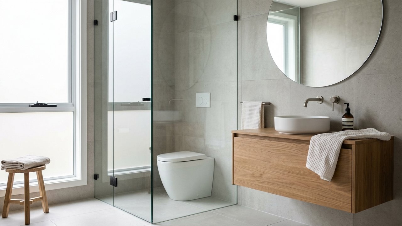 Séparation WC salle de bain avec verrière en verre dépoli