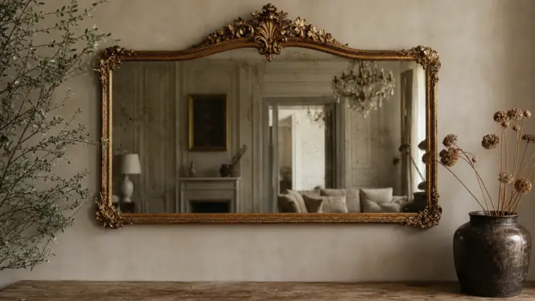 Miroir baroque doré avec cadre sculpté