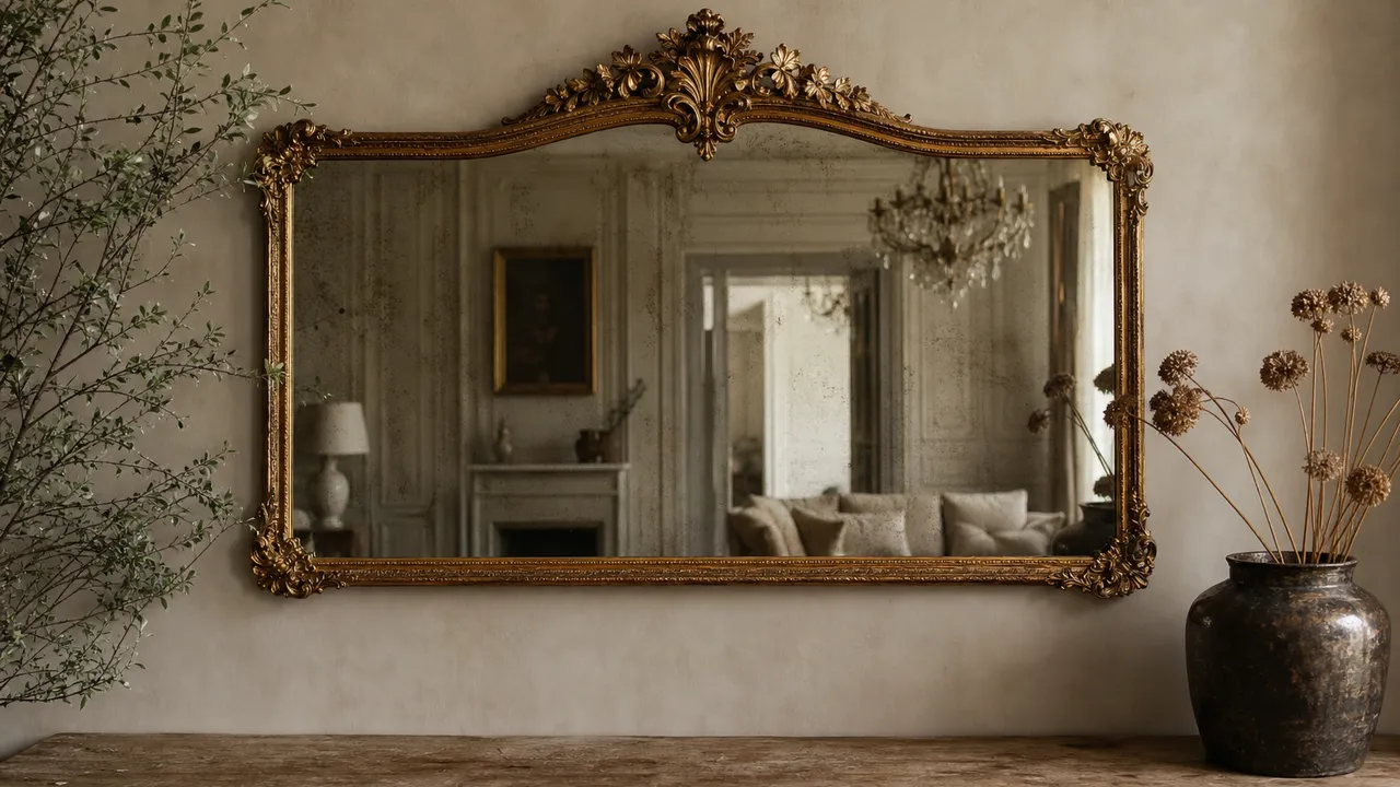 Miroir baroque doré avec cadre sculpté