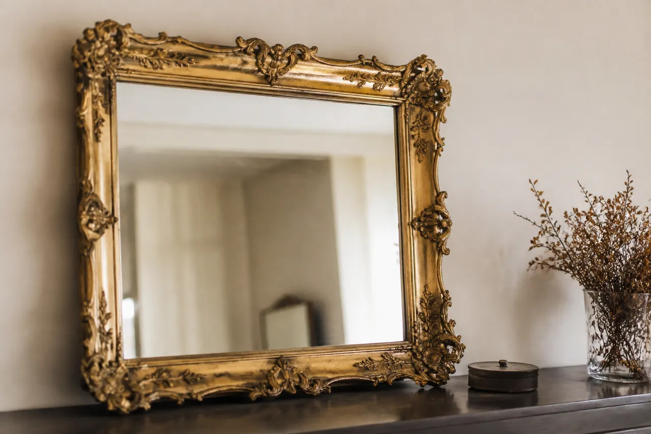 Miroir baroque doré, objet déco artisanal